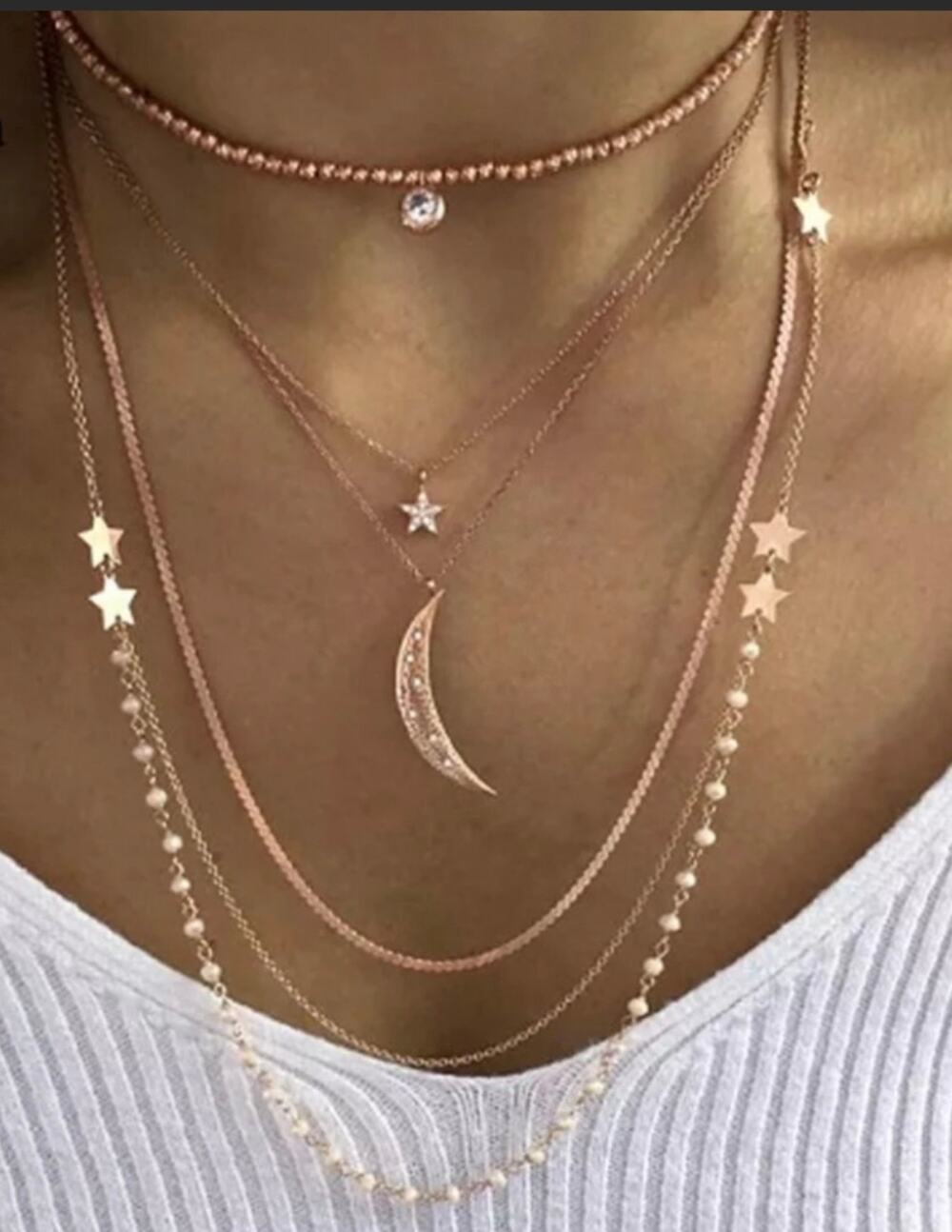 LAYERED MOON NECKLACE WITH 6 CHAINS-SUPER STYLISH!